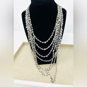 Vintage Givenchy Swarovski Crystal Silver Tone Multi-Strand Statement Necklace